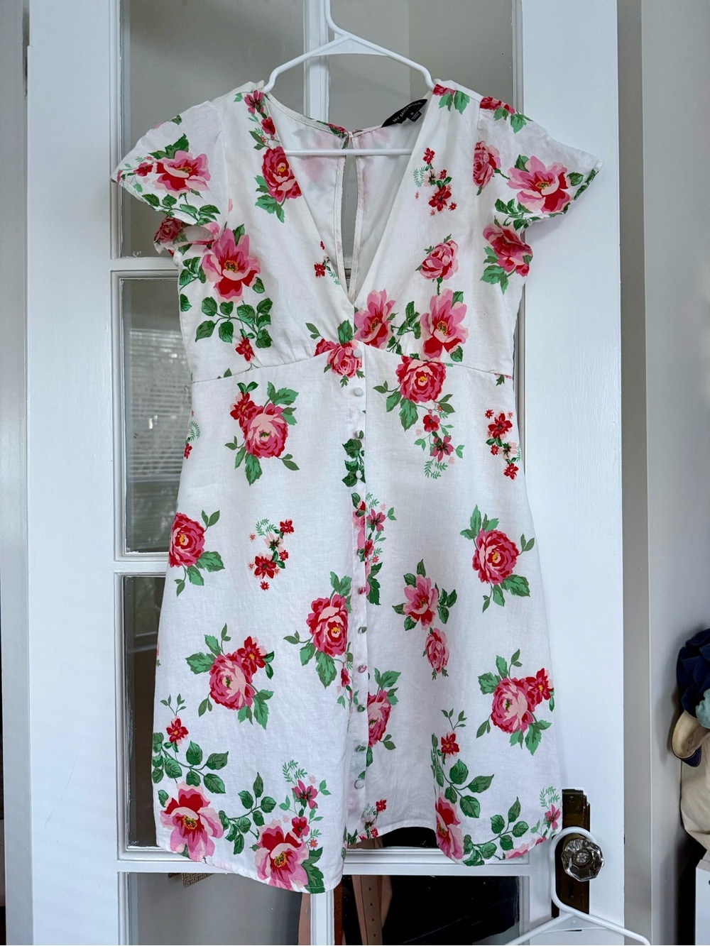 My Michelle White Mini Dress with Pink & Red Rose Print